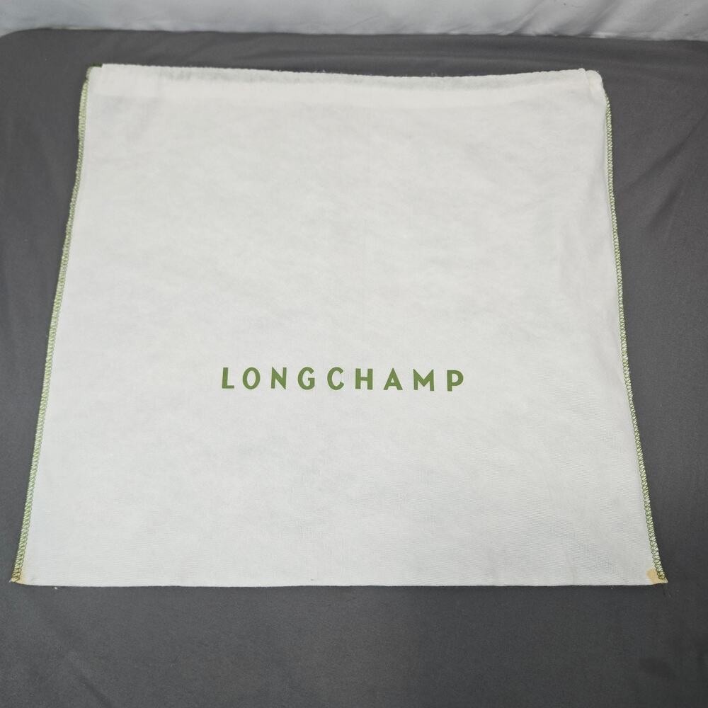 Longchamp Drawstring Dust Bag White Green Logo Cotton Large 20x19